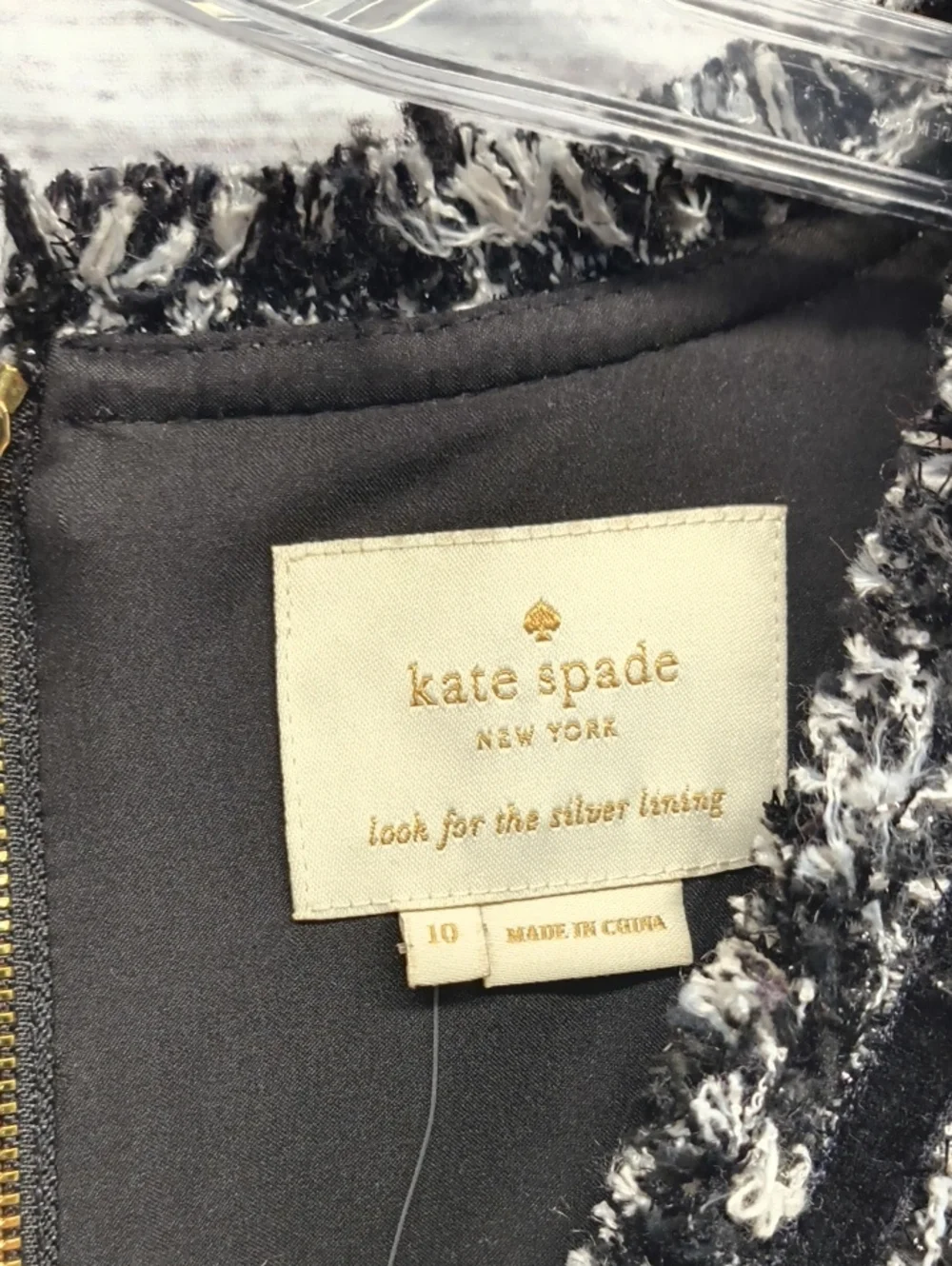 Kate Spade Black and White Houndstooth Tweed Dress Size 10